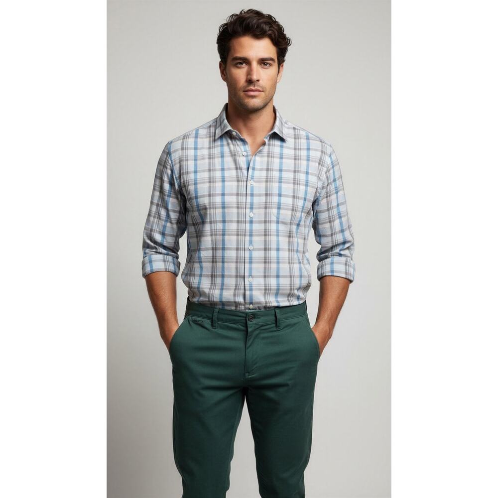 Johnnie-O Men's XL Blue Plaid Performance Button-Up‎ Shirt Long Sleeve
